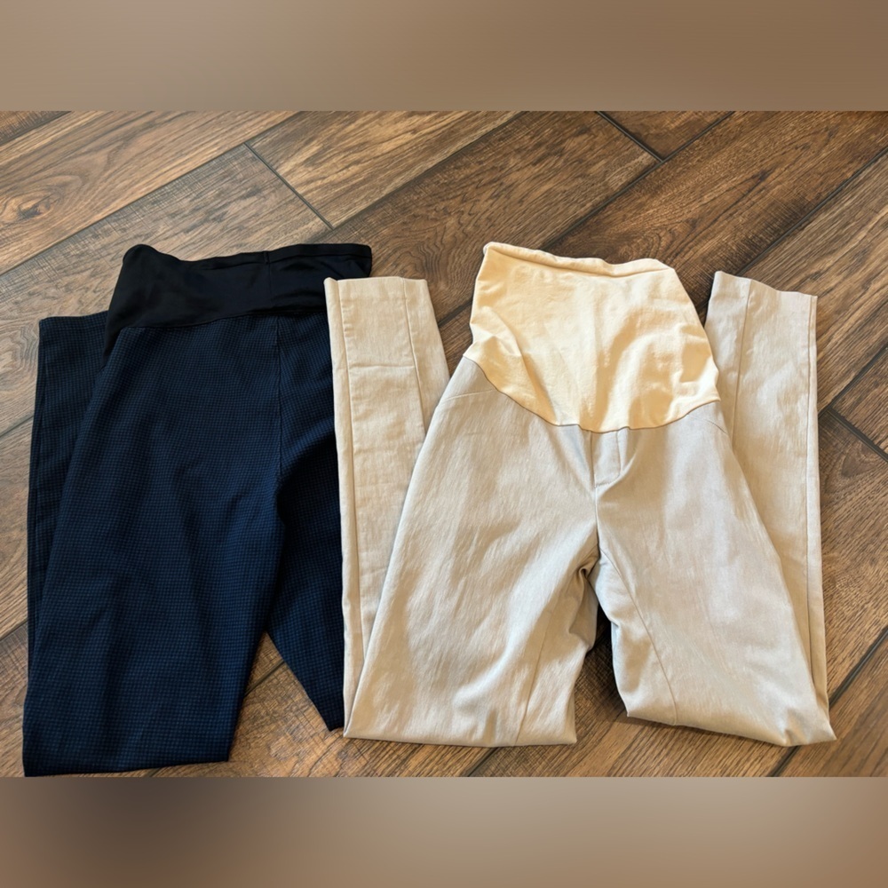 2 Maternity Stretch Khaki Dress Pants Skinny Leg Jeggings Motherhood Old Navy Sm